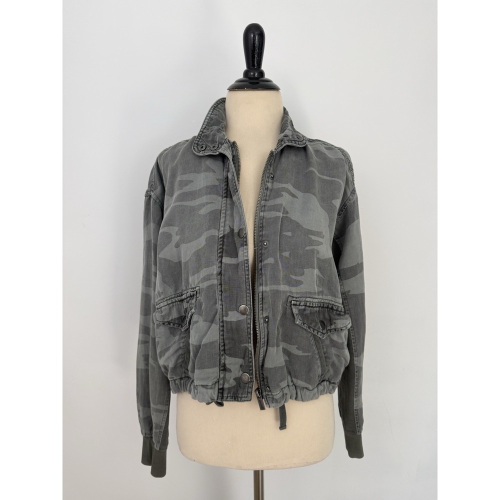 SPLENDID Camo Cropped Bomber JACKET XS Grunge Military Utility Streetwear Boho